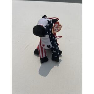 TY Beanie Baby Lefty 2000 Donkey Democrat 4th July Birthday MWMT Red White Blue